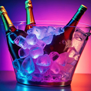 cubitera grande transparente con tres botellas y hielo dentro