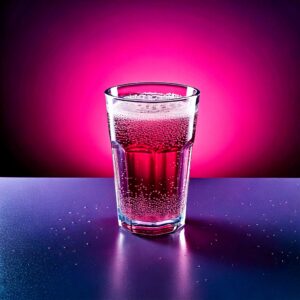 vaso granity transparente con bebida rosa burbujeante